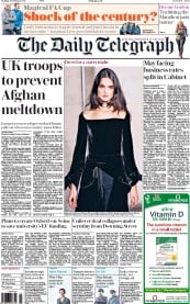The Daily Telegraph () Newspaper Front Page for 20 February 2017