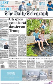 The Daily Telegraph () Newspaper Front Page for 20 May 2019
