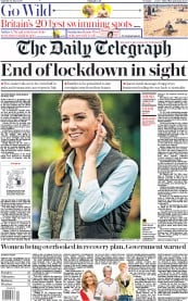 The Daily Telegraph () Newspaper Front Page for 20 June 2020