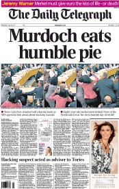 The Daily Telegraph () Newspaper Front Page for 20 July 2011