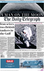 The Daily Telegraph () Newspaper Front Page for 20 July 2019