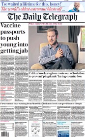 The Daily Telegraph () Newspaper Front Page for 20 July 2021