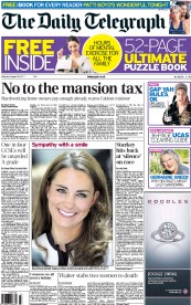 The Daily Telegraph () Newspaper Front Page for 20 August 2011