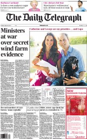 The Daily Telegraph () Newspaper Front Page for 20 August 2013