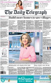 The Daily Telegraph () Newspaper Front Page for 20 August 2015