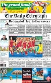 The Daily Telegraph () Newspaper Front Page for 20 August 2016