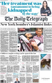 The Daily Telegraph () Newspaper Front Page for 20 September 2016