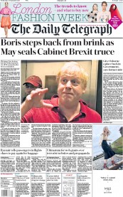 The Daily Telegraph () Newspaper Front Page for 20 September 2017