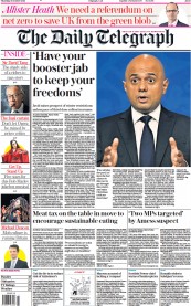 The Daily Telegraph () Newspaper Front Page for 21 October 2021