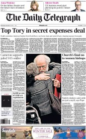 The Daily Telegraph () Newspaper Front Page for 21 November 2012