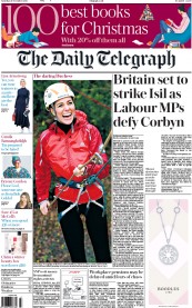 The Daily Telegraph () Newspaper Front Page for 21 November 2015