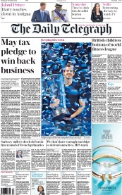 The Daily Telegraph () Newspaper Front Page for 21 November 2016
