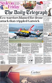 The Daily Telegraph () Newspaper Front Page for 21 December 2018