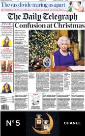 The Daily Telegraph () Newspaper Front Page for 21 December 2021