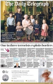 The Daily Telegraph () Newspaper Front Page for 21 April 2016