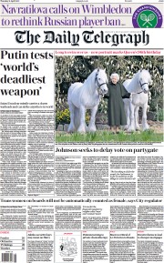 The Daily Telegraph () Newspaper Front Page for 21 April 2022