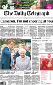 The Daily Telegraph () Newspaper Front Page for 21 May 2013
