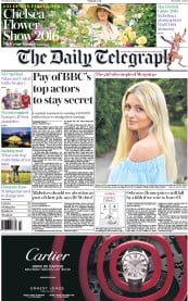 The Daily Telegraph () Newspaper Front Page for 21 May 2016