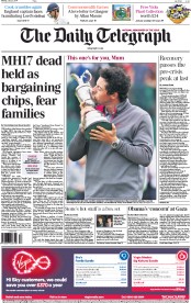 The Daily Telegraph () Newspaper Front Page for 21 July 2014