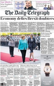 The Daily Telegraph () Newspaper Front Page for 21 July 2016