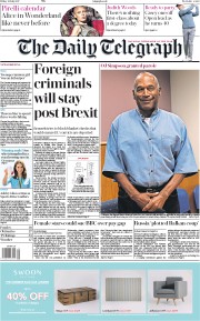 The Daily Telegraph () Newspaper Front Page for 21 July 2017