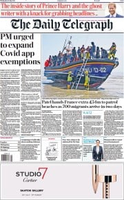The Daily Telegraph () Newspaper Front Page for 21 July 2021