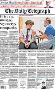 The Daily Telegraph () Newspaper Front Page for 21 September 2021