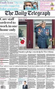 The Daily Telegraph () Newspaper Front Page for 22 October 2020