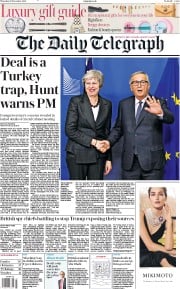 The Daily Telegraph () Newspaper Front Page for 22 November 2018