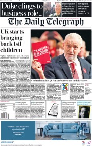 The Daily Telegraph () Newspaper Front Page for 22 November 2019