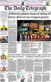 The Daily Telegraph () Newspaper Front Page for 22 December 2020