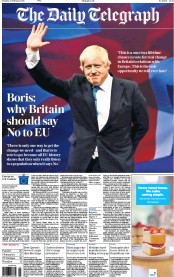 The Daily Telegraph () Newspaper Front Page for 22 February 2016