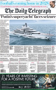 The Daily Telegraph () Newspaper Front Page for 22 March 2022