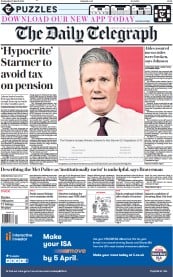 The Daily Telegraph () Newspaper Front Page for 22 March 2023