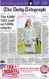 The Daily Telegraph () Newspaper Front Page for 22 April 2013