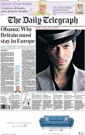 The Daily Telegraph () Newspaper Front Page for 22 April 2016