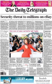 The Daily Telegraph () Newspaper Front Page for 22 May 2014