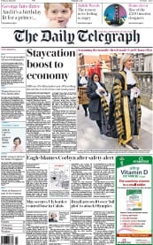 The Daily Telegraph () Newspaper Front Page for 22 July 2016