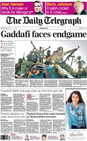 The Daily Telegraph () Newspaper Front Page for 22 August 2011