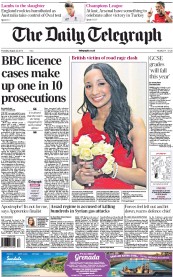 The Daily Telegraph () Newspaper Front Page for 22 August 2013