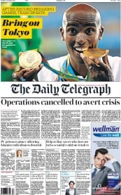 The Daily Telegraph () Newspaper Front Page for 22 August 2016