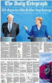 The Daily Telegraph () Newspaper Front Page for 22 August 2019