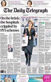 The Daily Telegraph () Newspaper Front Page for 22 September 2011