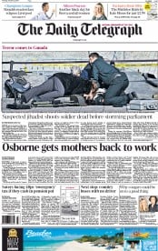 The Daily Telegraph () Newspaper Front Page for 23 October 2014