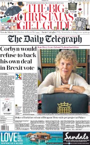 The Daily Telegraph () Newspaper Front Page for 23 November 2019