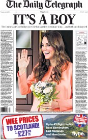 The Daily Telegraph () Newspaper Front Page for 23 July 2013