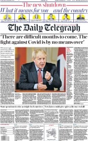 The Daily Telegraph () Newspaper Front Page for 23 September 2020
