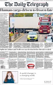 The Daily Telegraph () Newspaper Front Page for 24 October 2019