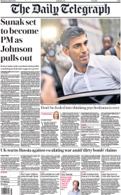 The Daily Telegraph () Newspaper Front Page for 24 October 2022