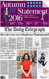 The Daily Telegraph () Newspaper Front Page for 24 November 2016